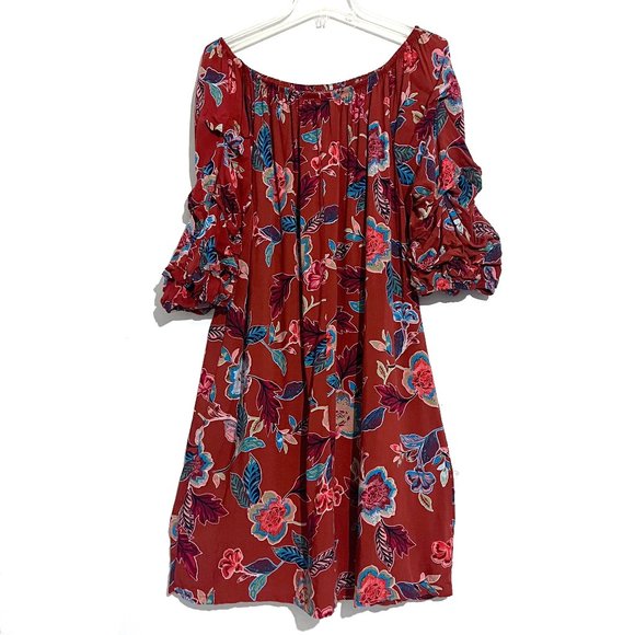 Ivy Street Tropical Floral Flowy Off-The-Shoulder Dress - Picture 3 of 13